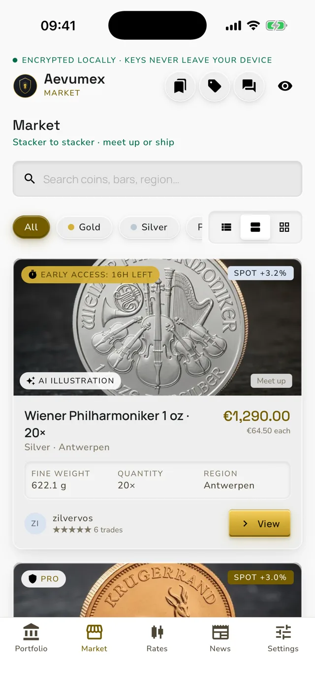 Aevumex marketplace with listings from other stackers